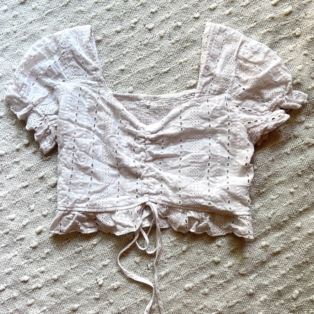 Lace tie front cropped top